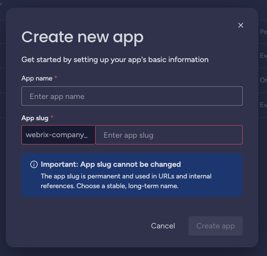 Monday Create App dialog