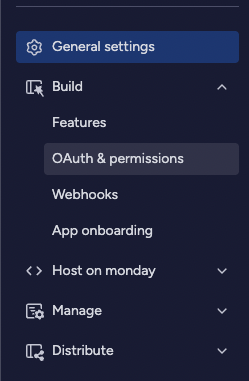Monday OAuth &amp; permissions sidebar