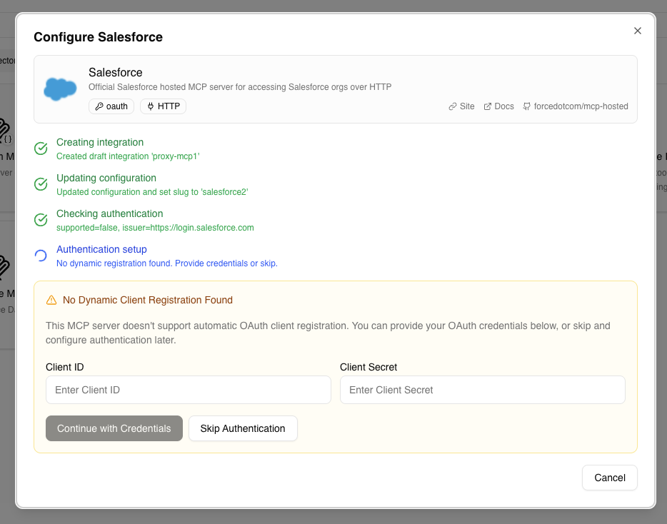 Paste Salesforce credentials in Webrix