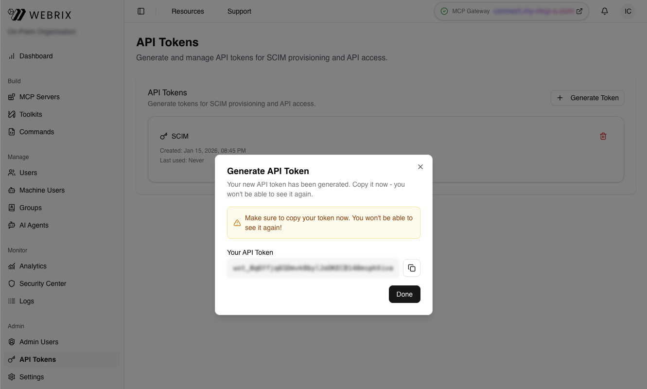 Generate API Token in Webrix